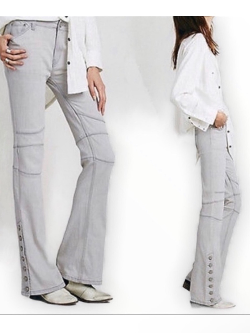 FREE PEOPLE SKYLAR Button-Hem Flared Moto Jeans ❤️❤️